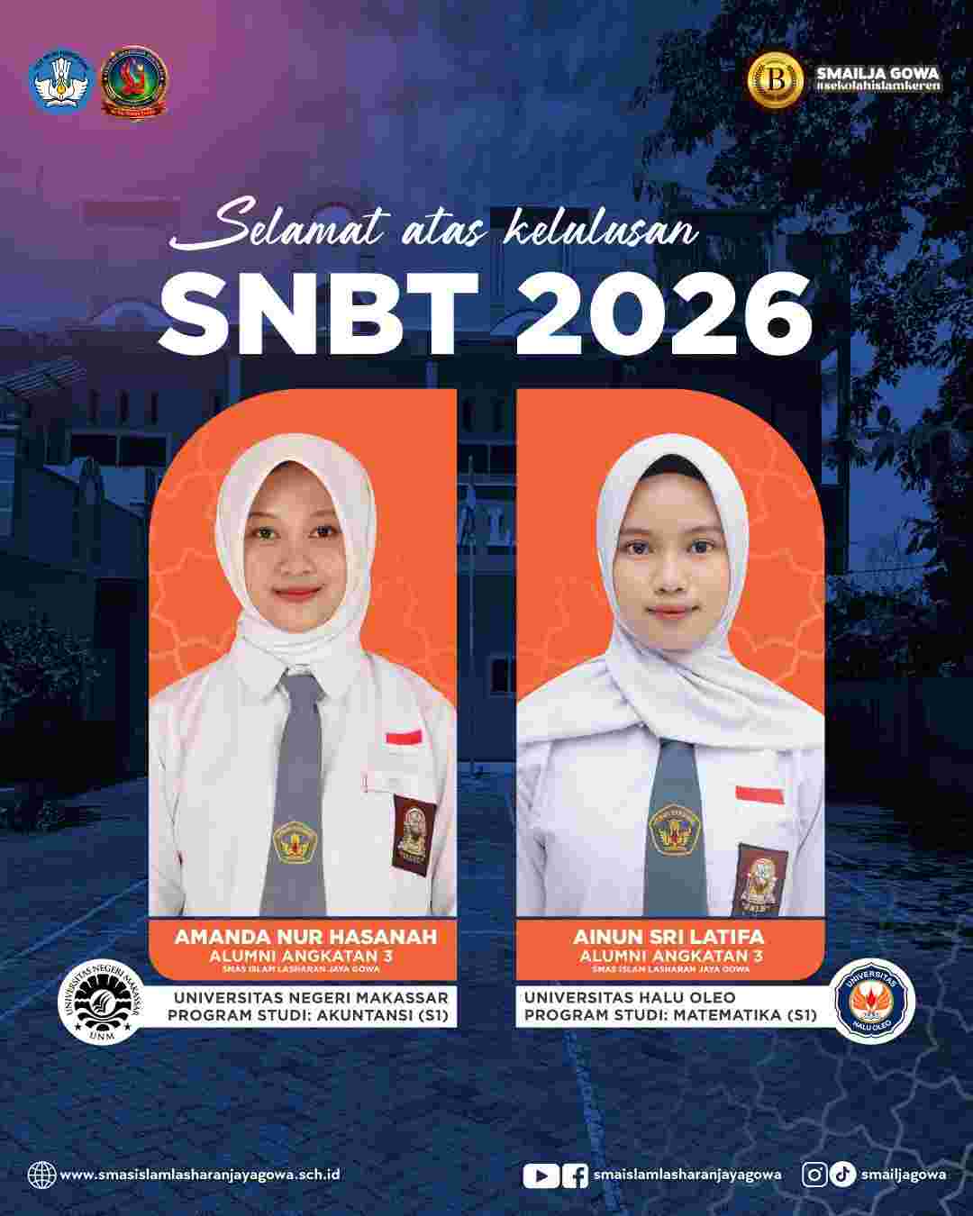 Dua Siswi SMAS Islam Lasharan Jaya Gowa Cetak Sejarah, Lolos PTN Melalui Jalur SNBT 2026